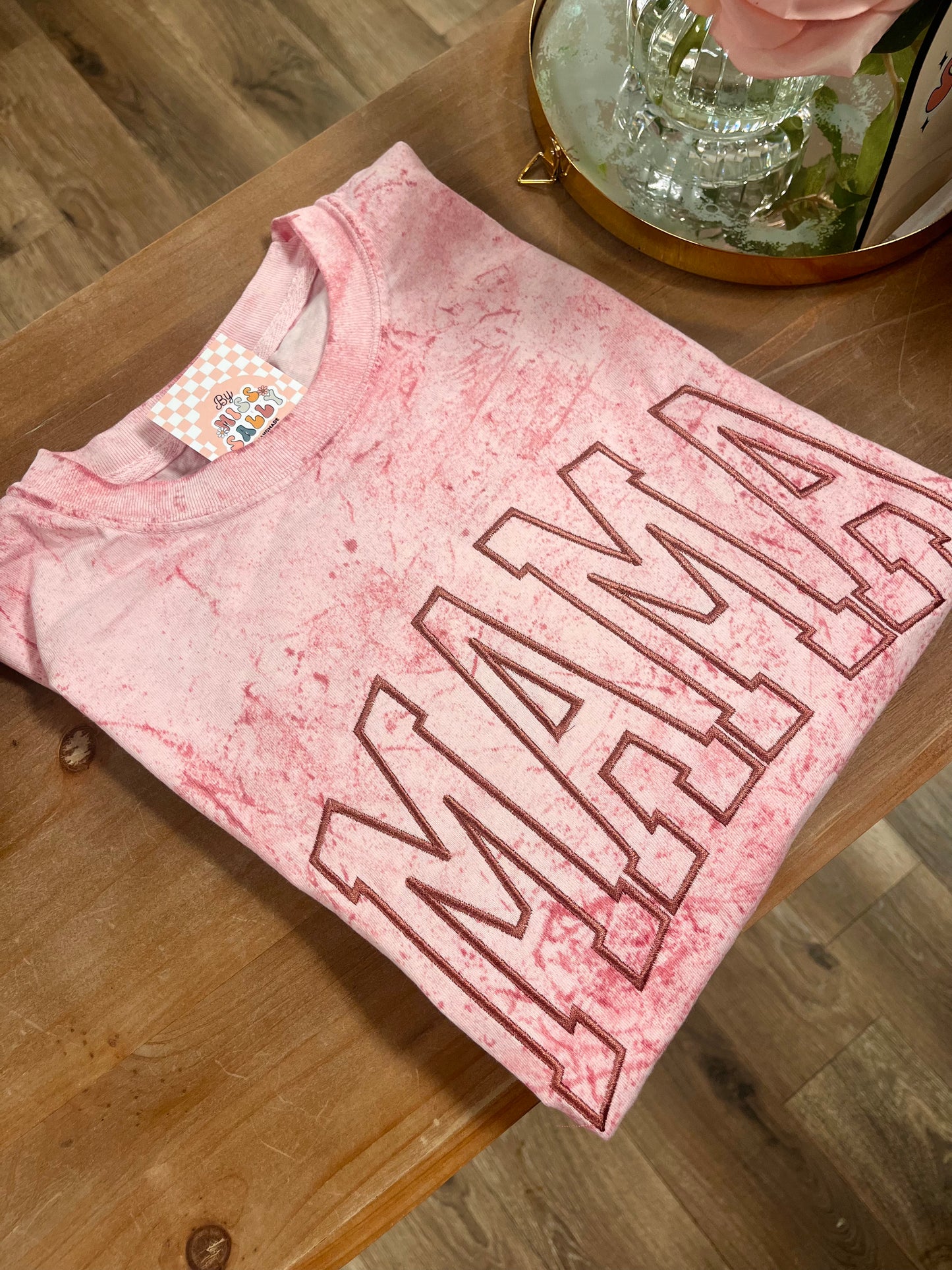 Embroidered Mama Tee in Pink Tie Dye