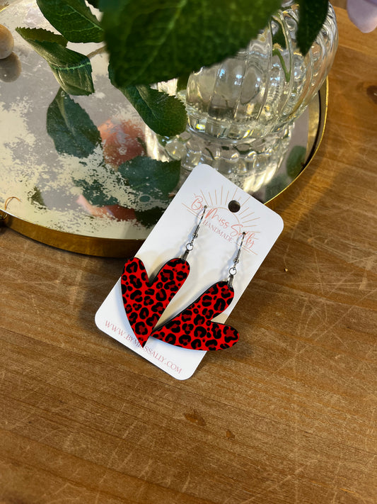 Red Leopard Heart Earrings