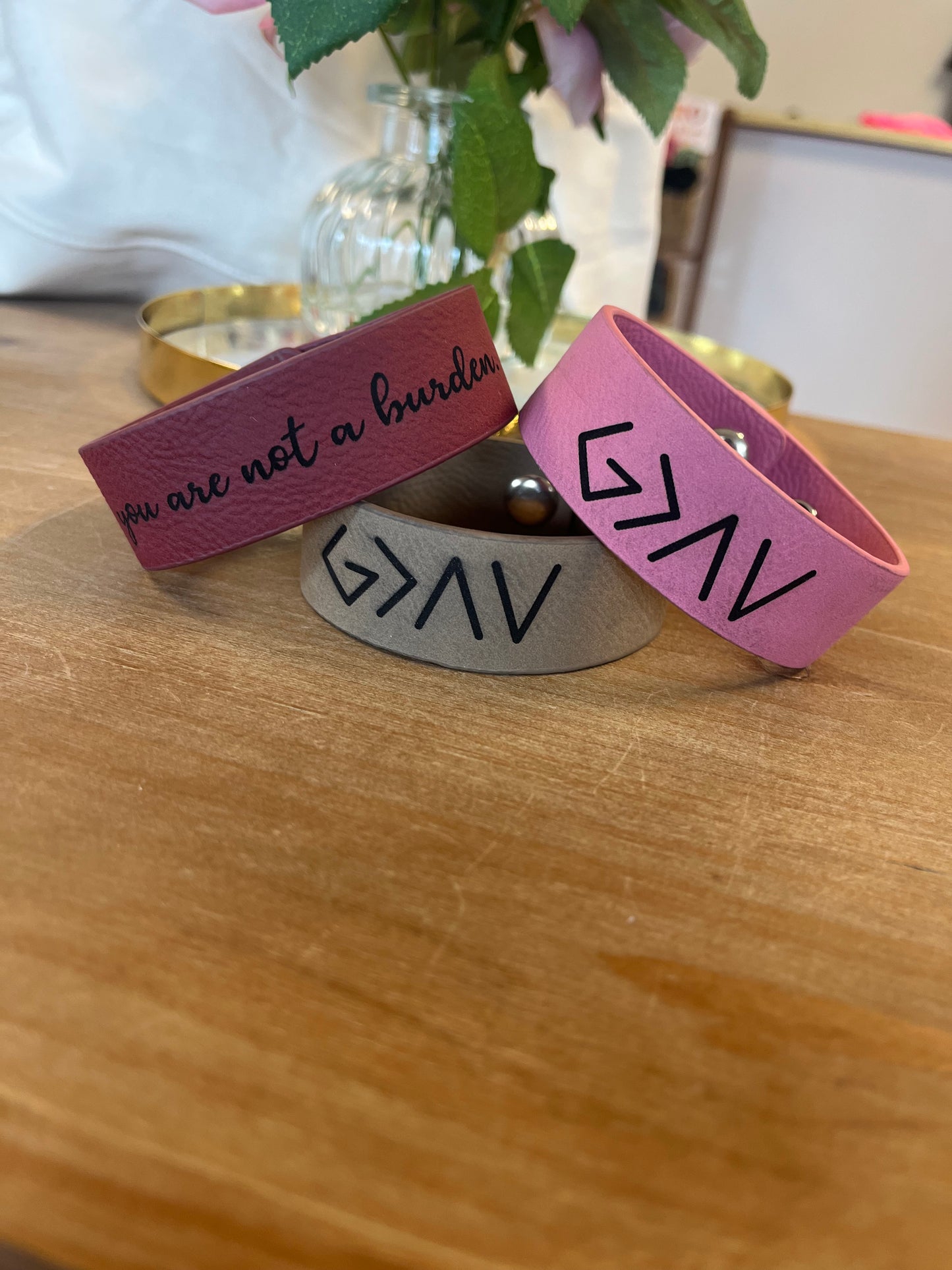 God is Greater Leather Bracelet