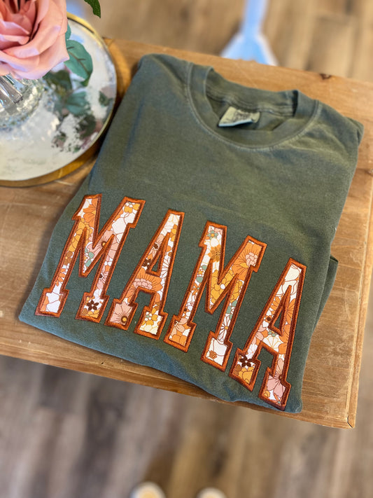 Embroidered Boho Floral Mama Comfort Colors Tee