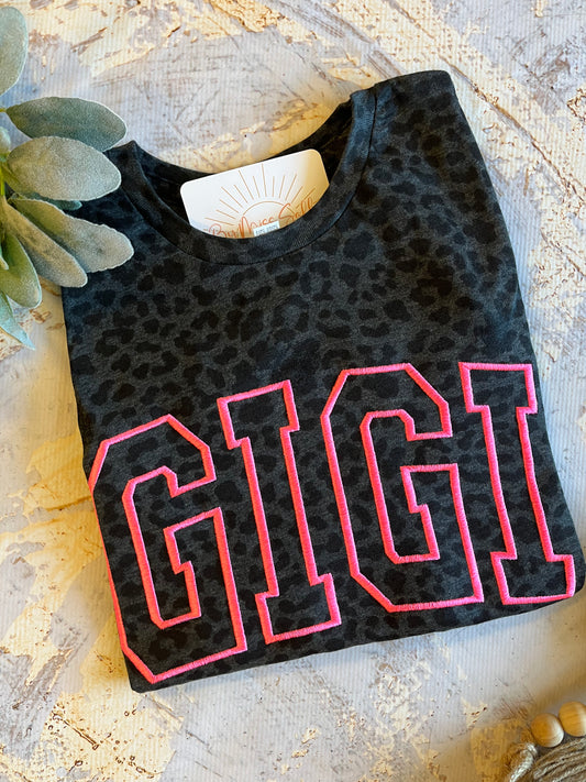 Embroidered Gigi Tee in Black Leopard