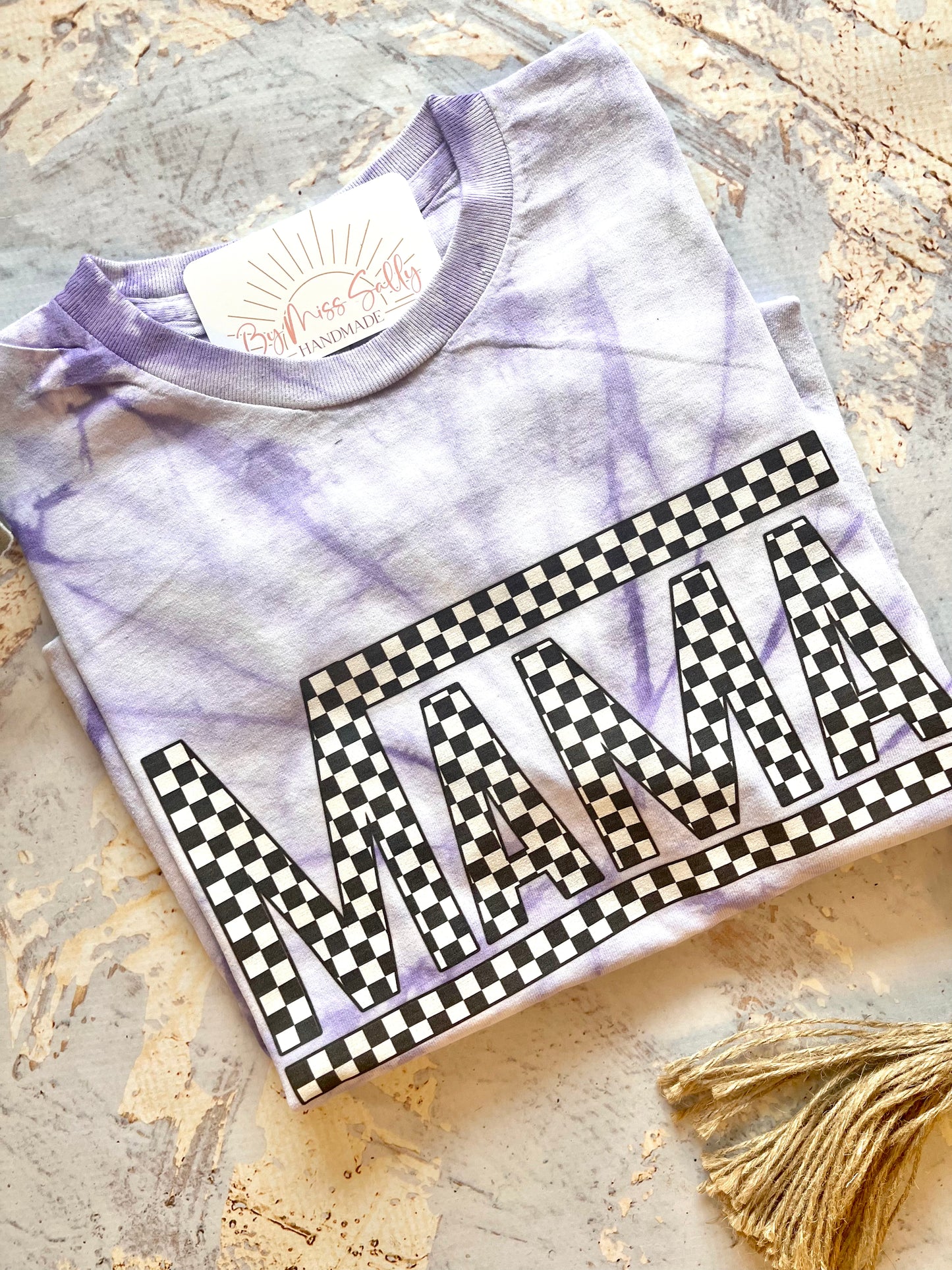 Retro Checkered Mama Tee in Lilac