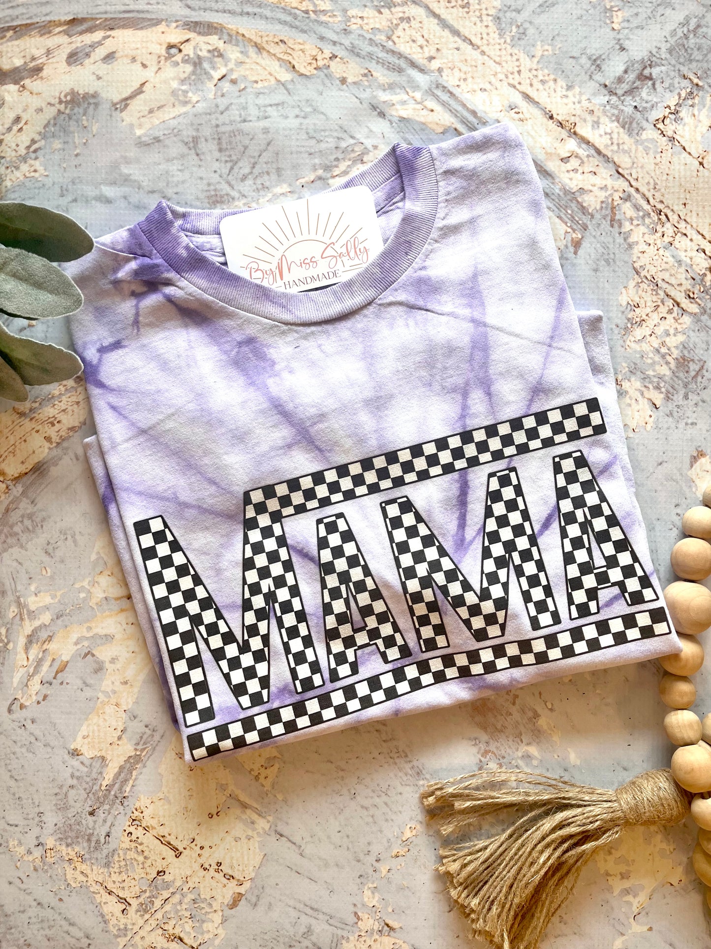 Retro Checkered Mama Tee in Lilac