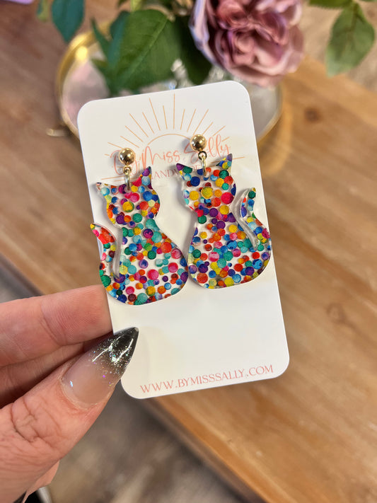 Rainbow Dots Cat Earrings