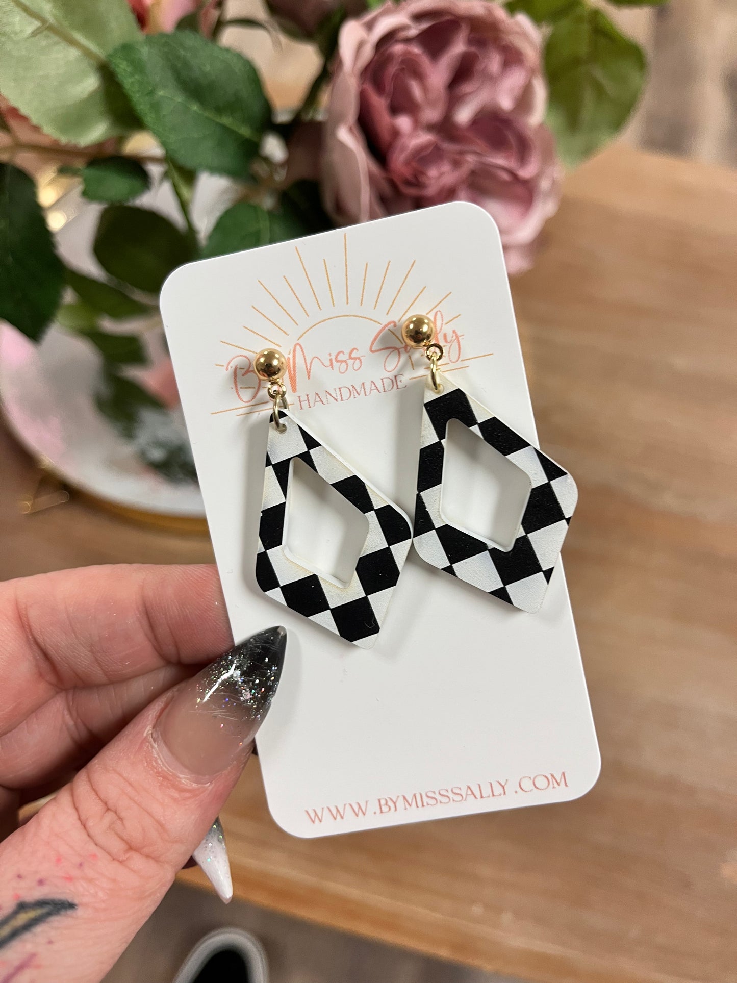 Checkered Diamond Drop Earrings