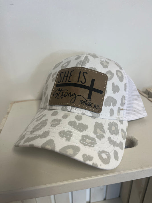 She is Strong Hat - White Leopard