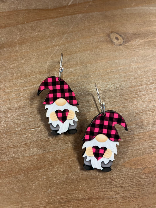 Hot Pink Buffalo Plaid Gnomes - Plaid Heart