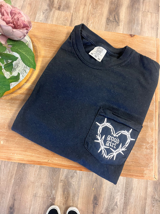 Embroidered Good Girl Pocket Tee