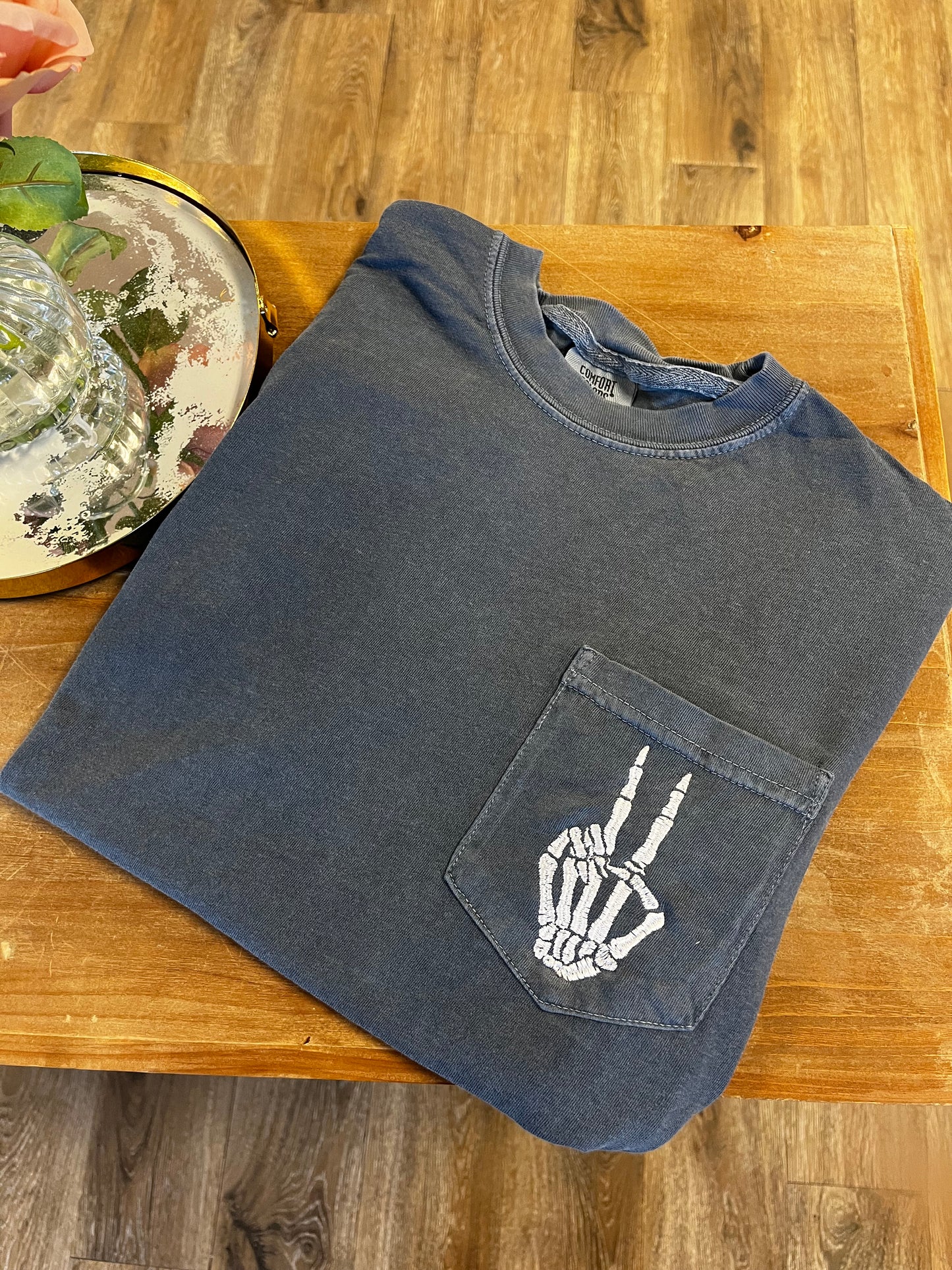 Embroidered Peace Skeleton Tee