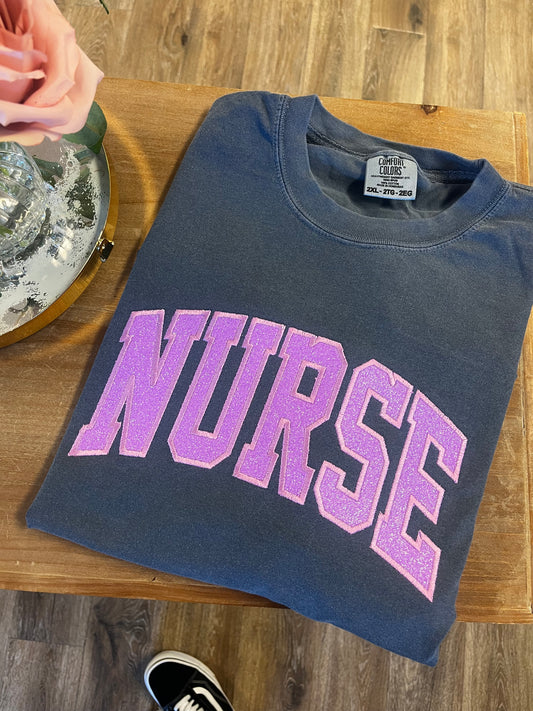 Embroidered Glitter Nurse Tee