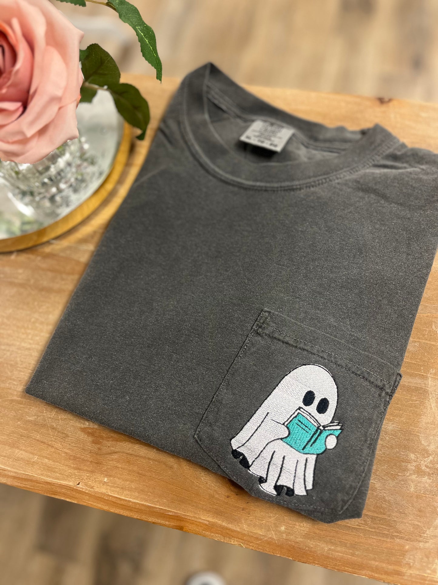 Embroidered Bookworm Ghost Pocket Tshirt