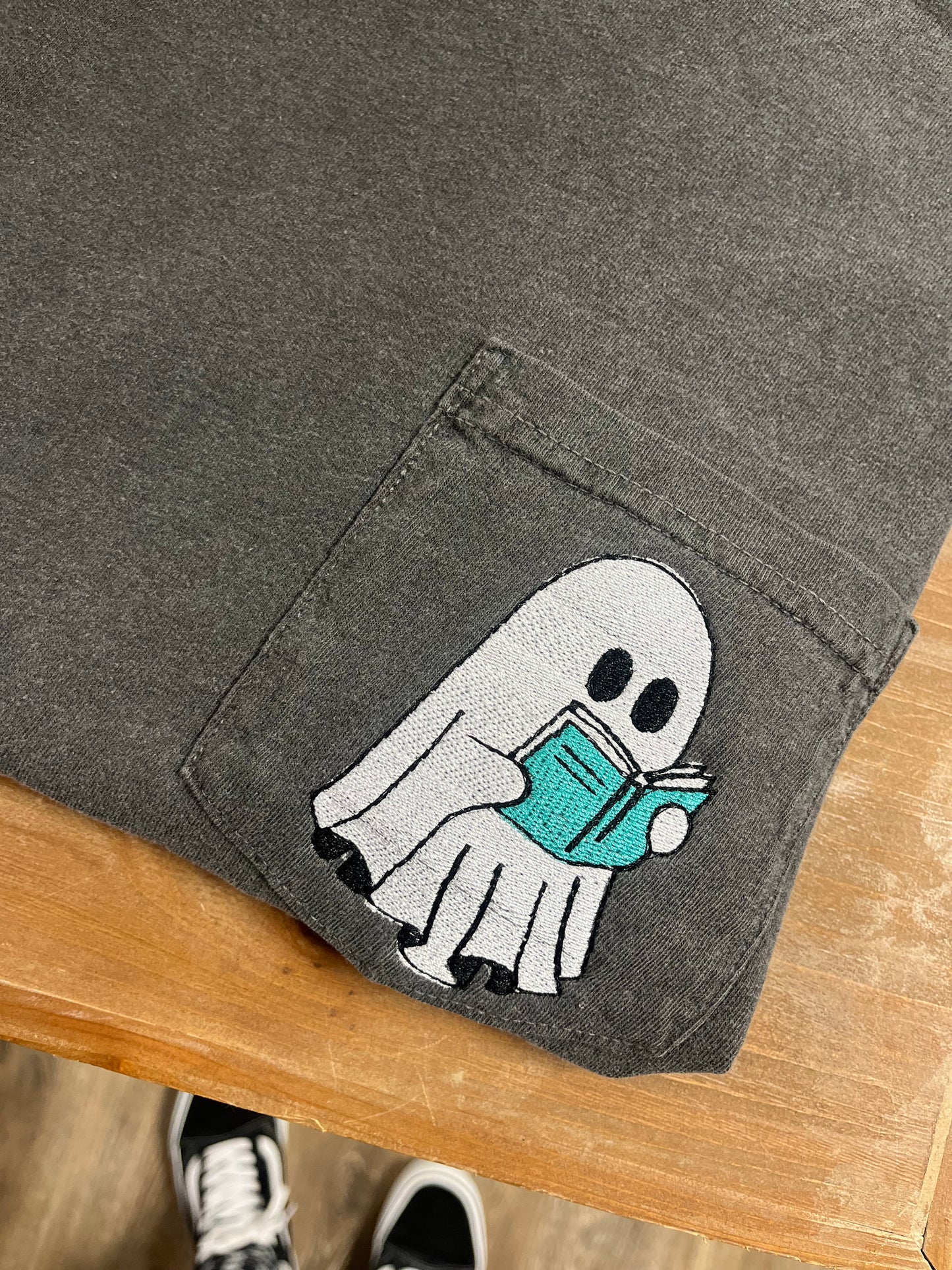 Embroidered Bookworm Ghost Pocket Tshirt