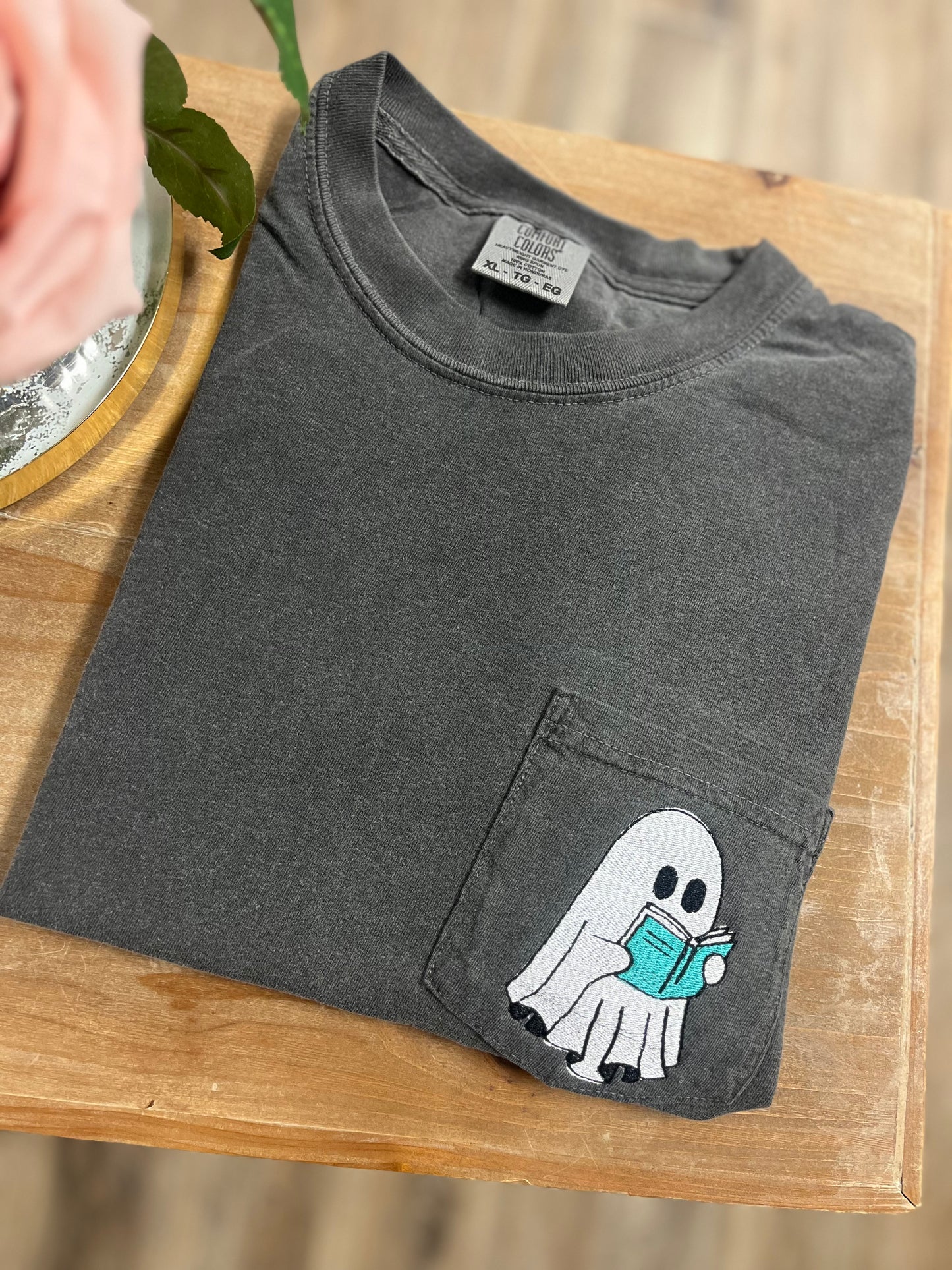 Embroidered Bookworm Ghost Pocket Tshirt