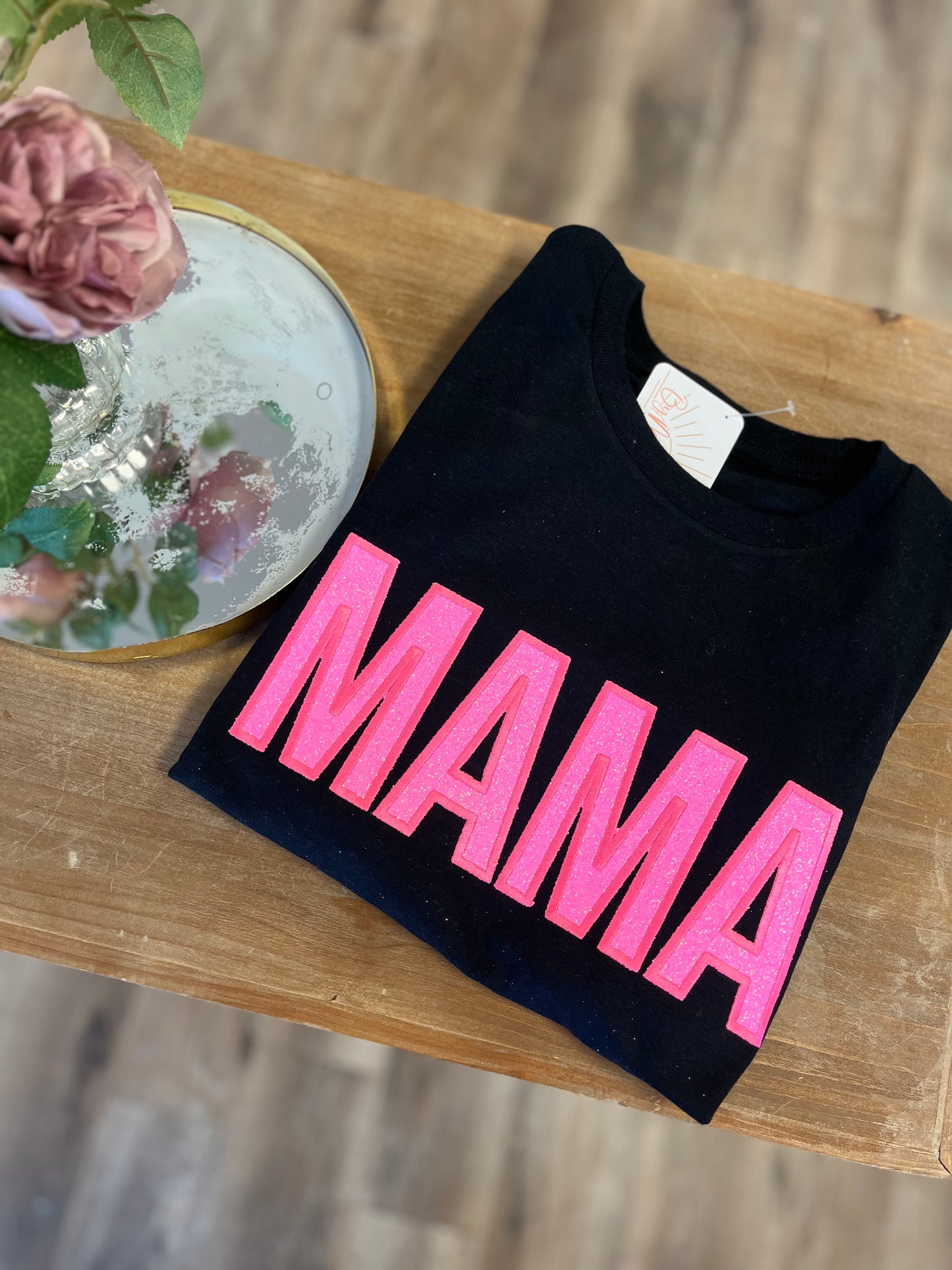 Embroidered Glitter Mama Tee