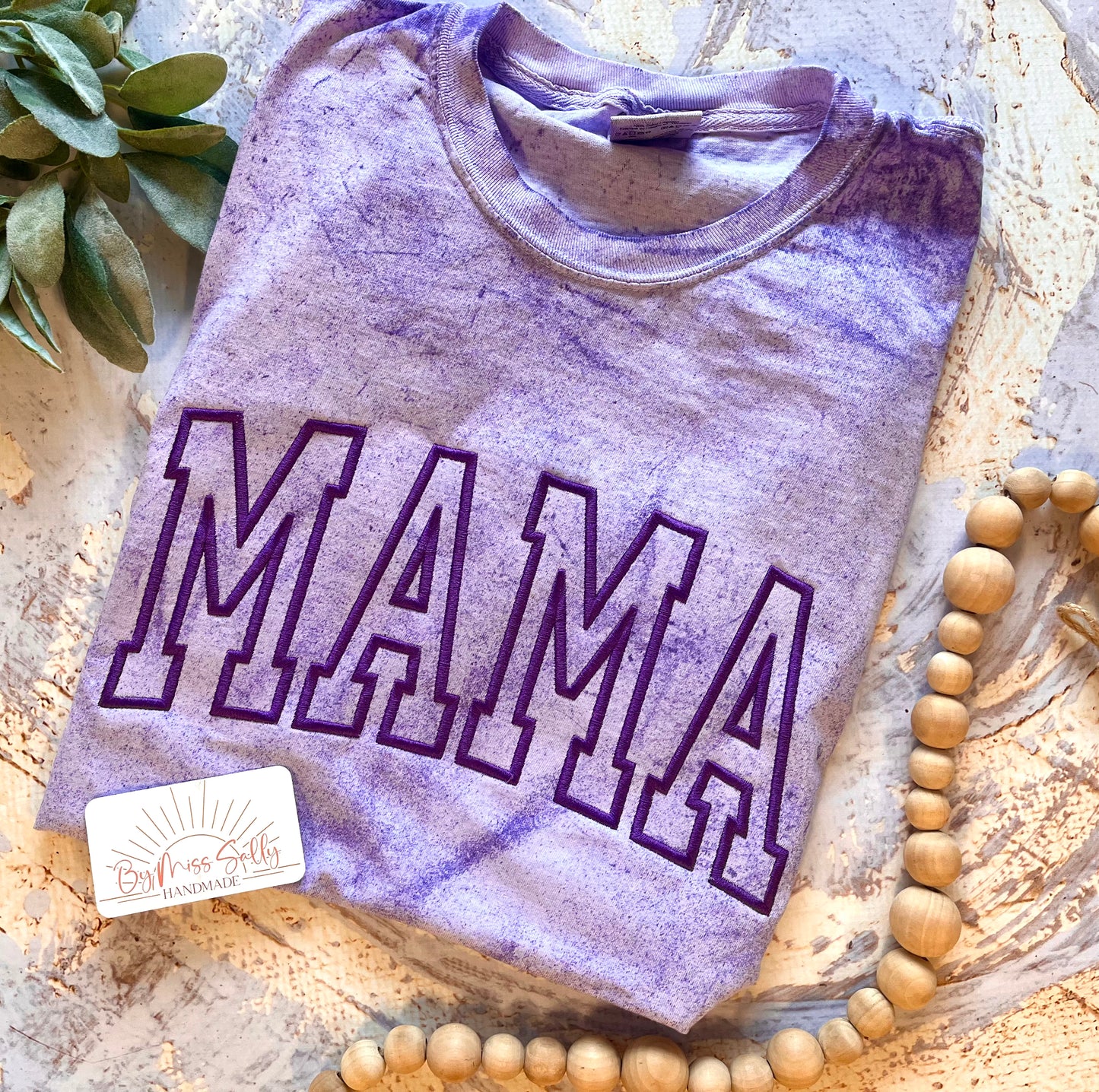 Embroidered Mama Tee in Purple Tie Dye