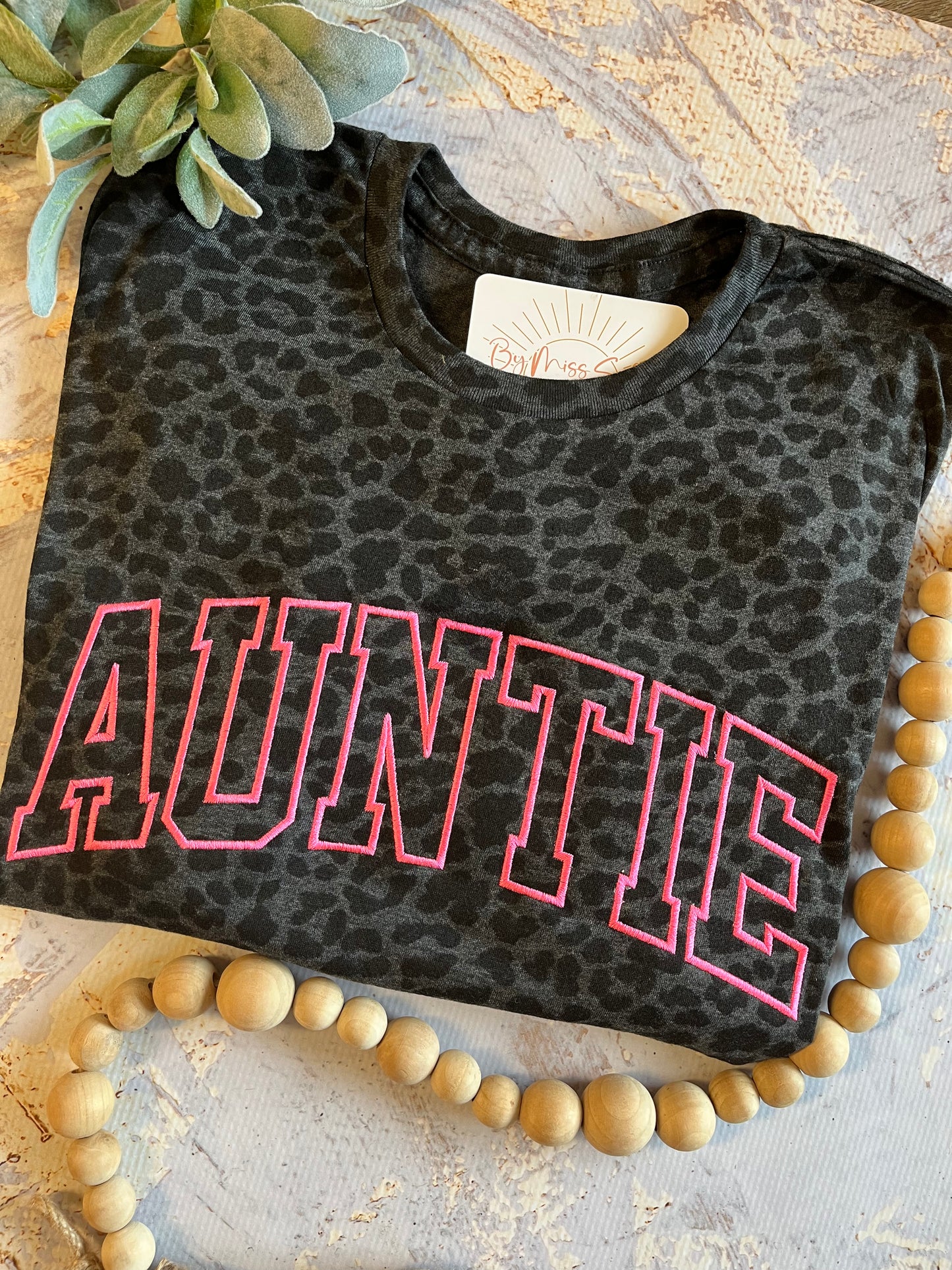 Embroidered Auntie Tee in Black Leopard