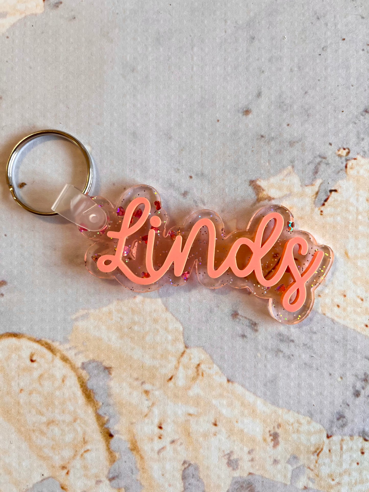 Coral Acrylic Name Keychain