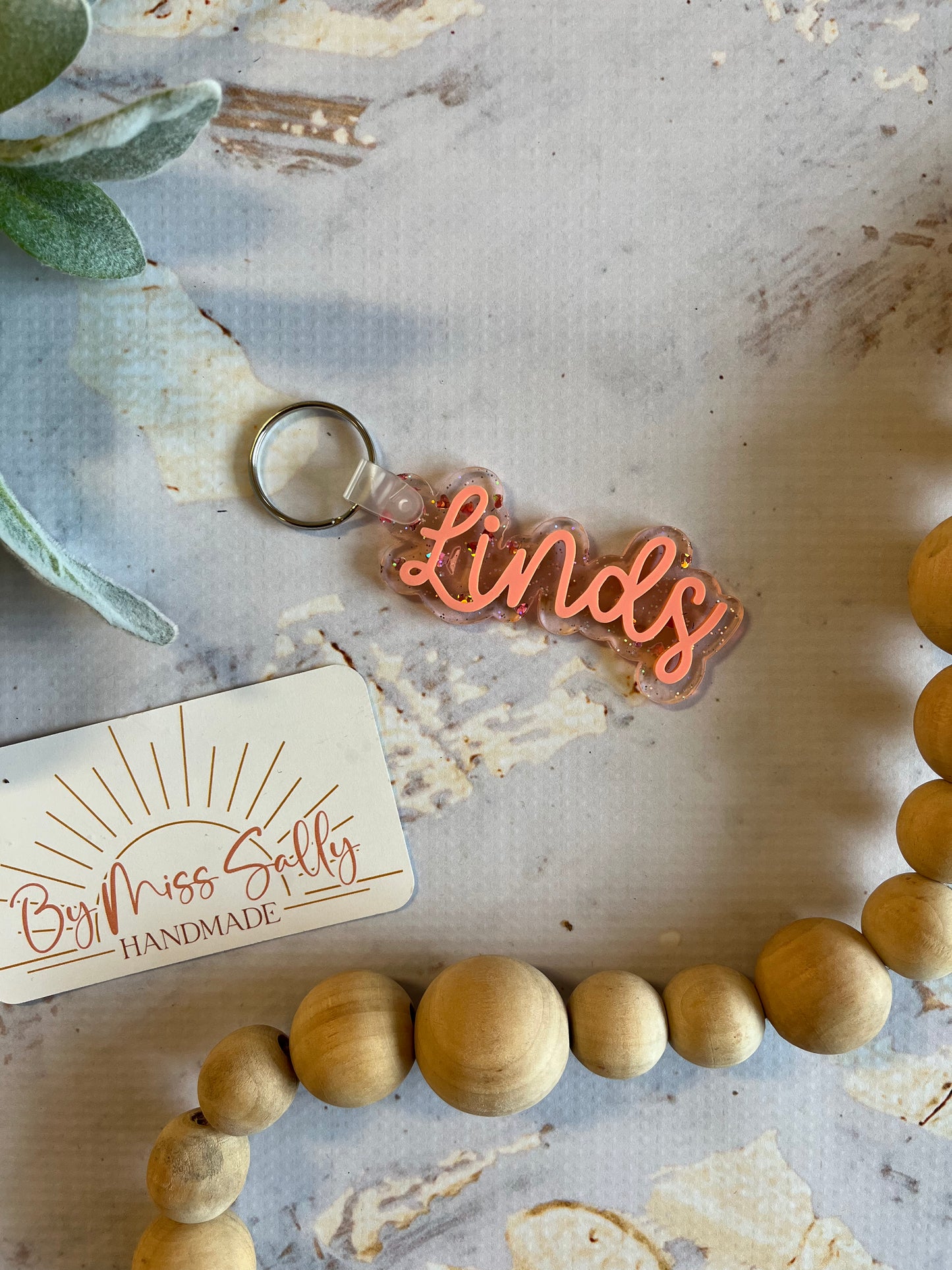 Coral Acrylic Name Keychain