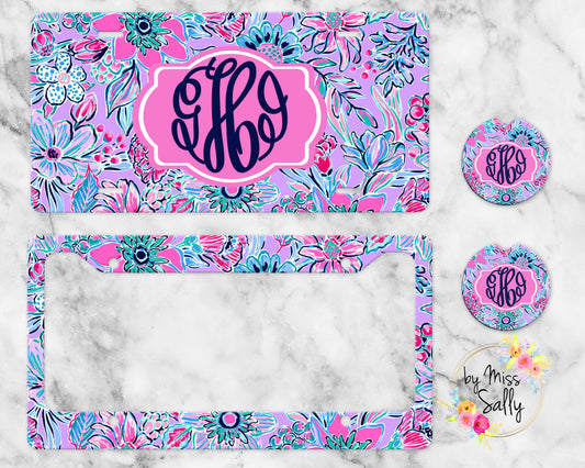 Monogram License Plate - Preppy Floral