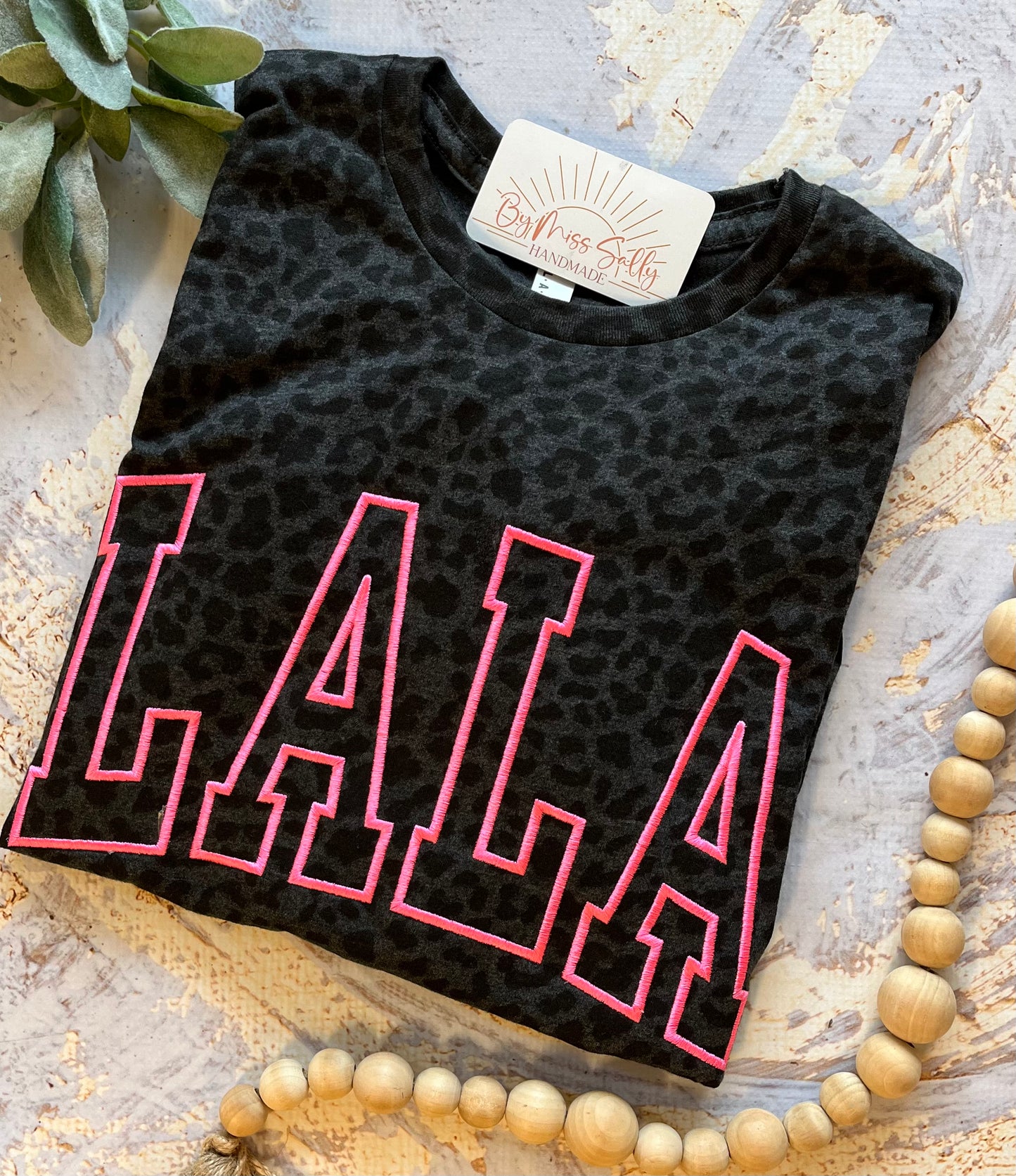 Embroidered LaLa Tee in Black Leopard