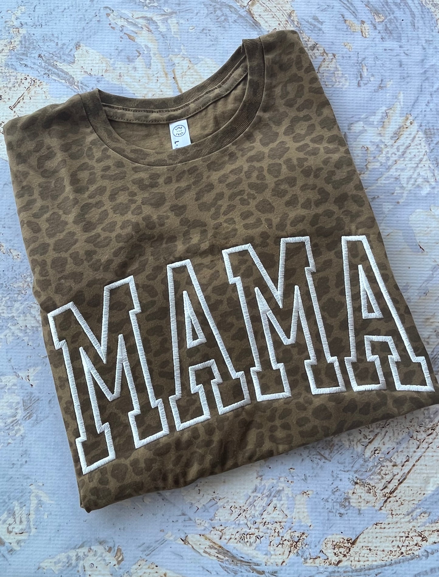 Embroidered Mama Tee in Tan Leopard