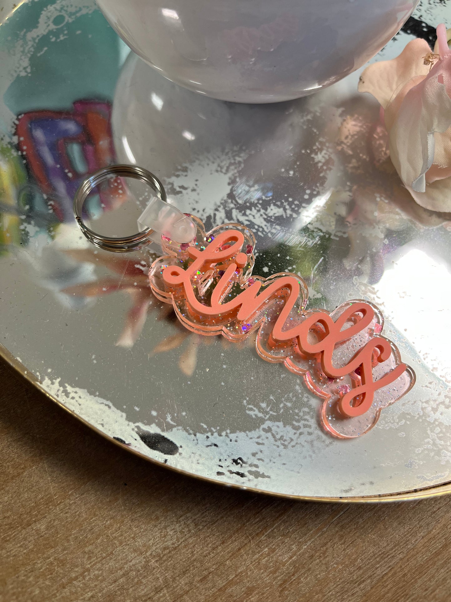 Coral Acrylic Name Keychain