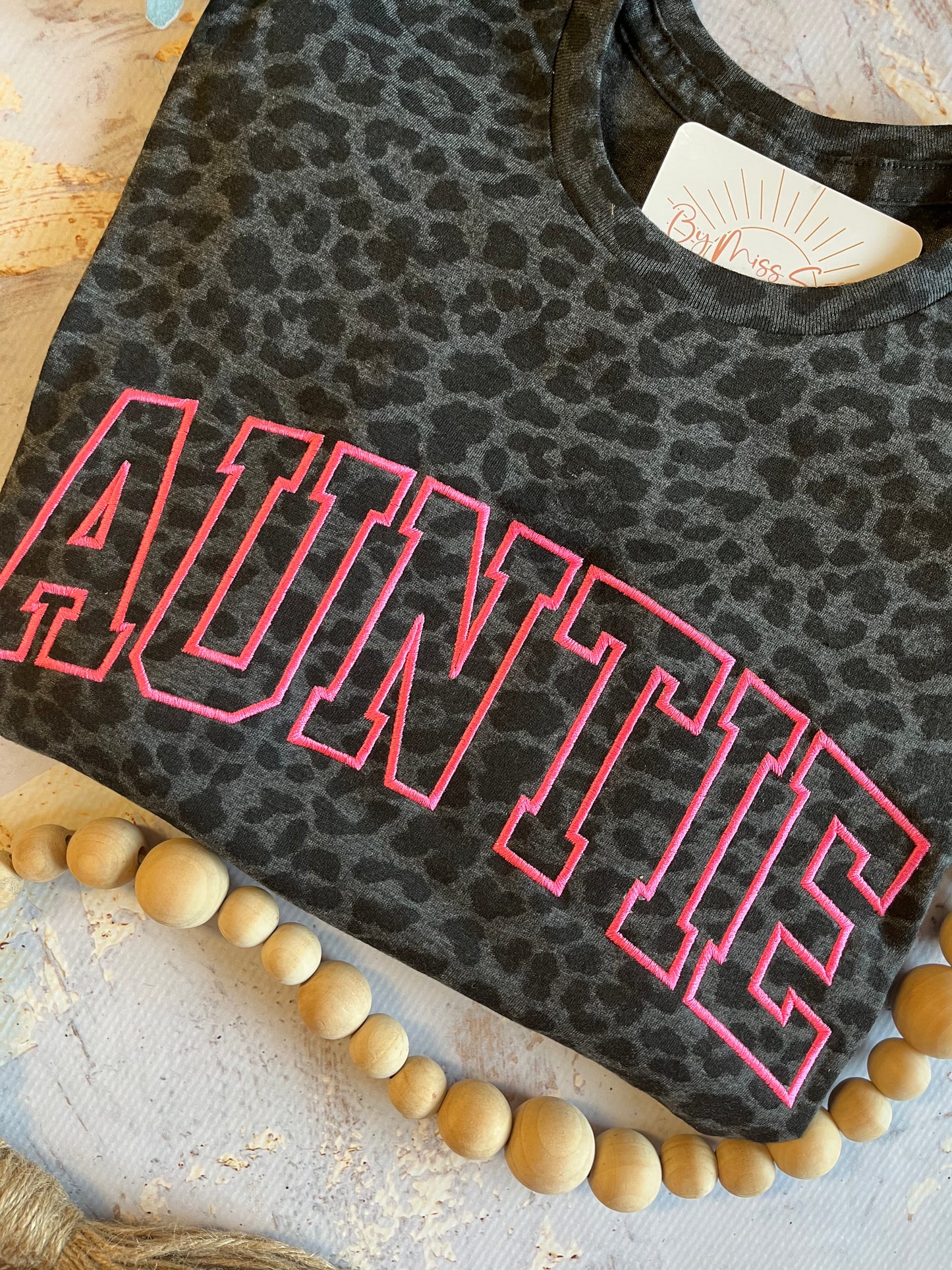 Embroidered Auntie Tee in Black Leopard