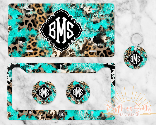 Monogram License Plate in Wild Turquoise