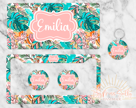 Personalized License Plate Set in Tropical Floral