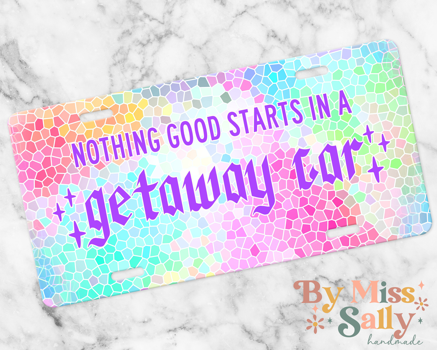 Colorful Getaway Car License Plate