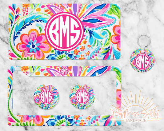 Monogram License Plate - Preppy Paisley