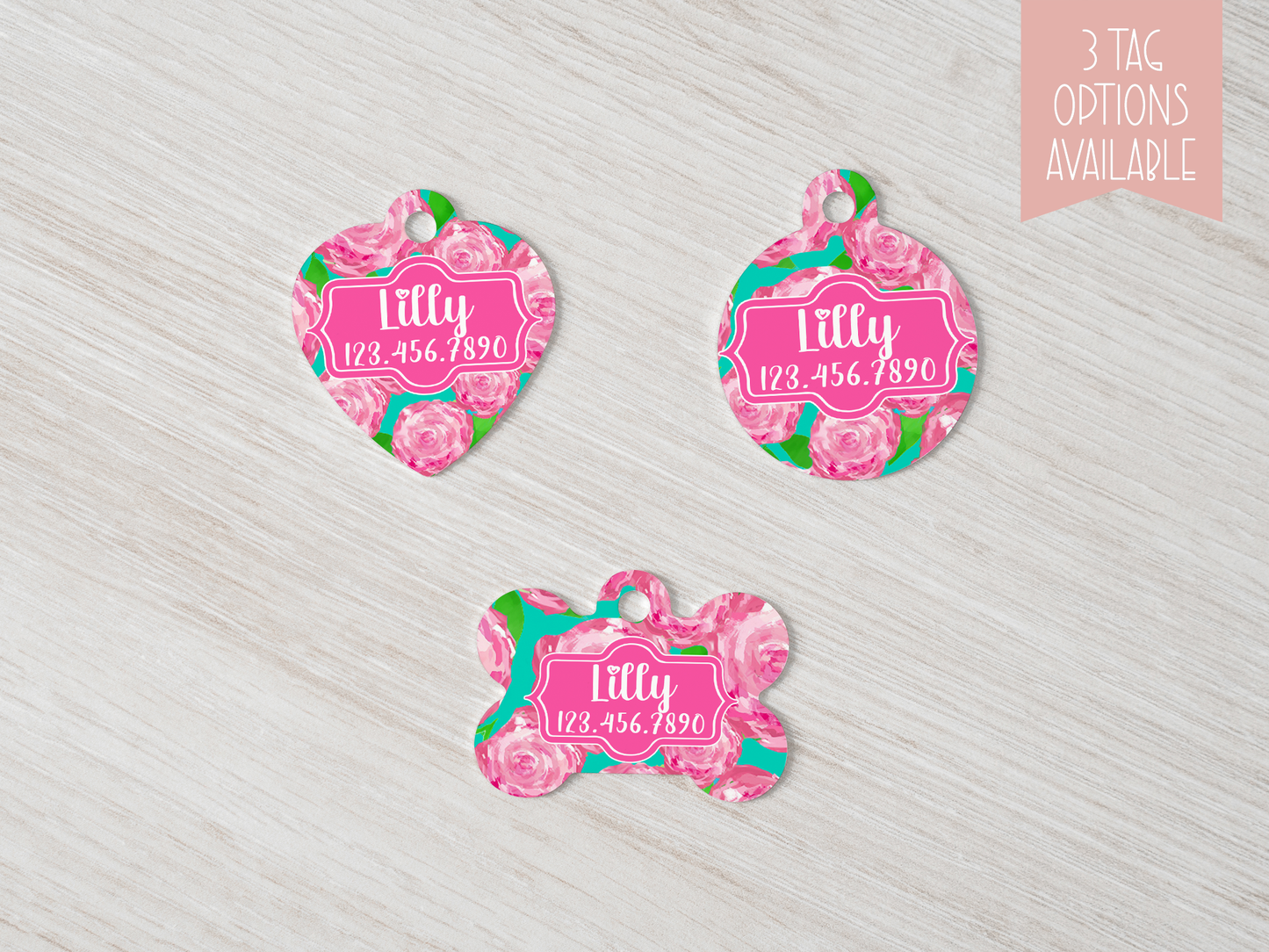 Preppy Roses Pet Tag