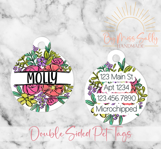 Custom Pet ID Tag - Handdrawn Bouquet