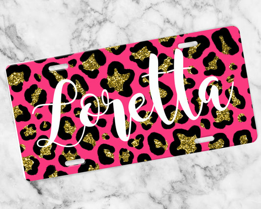 Personalized License Plate - Hot Pink Leopard