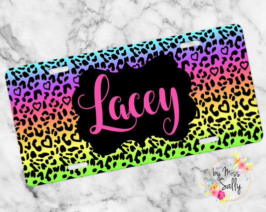 Personalized License Plate in Rainbow Leopard