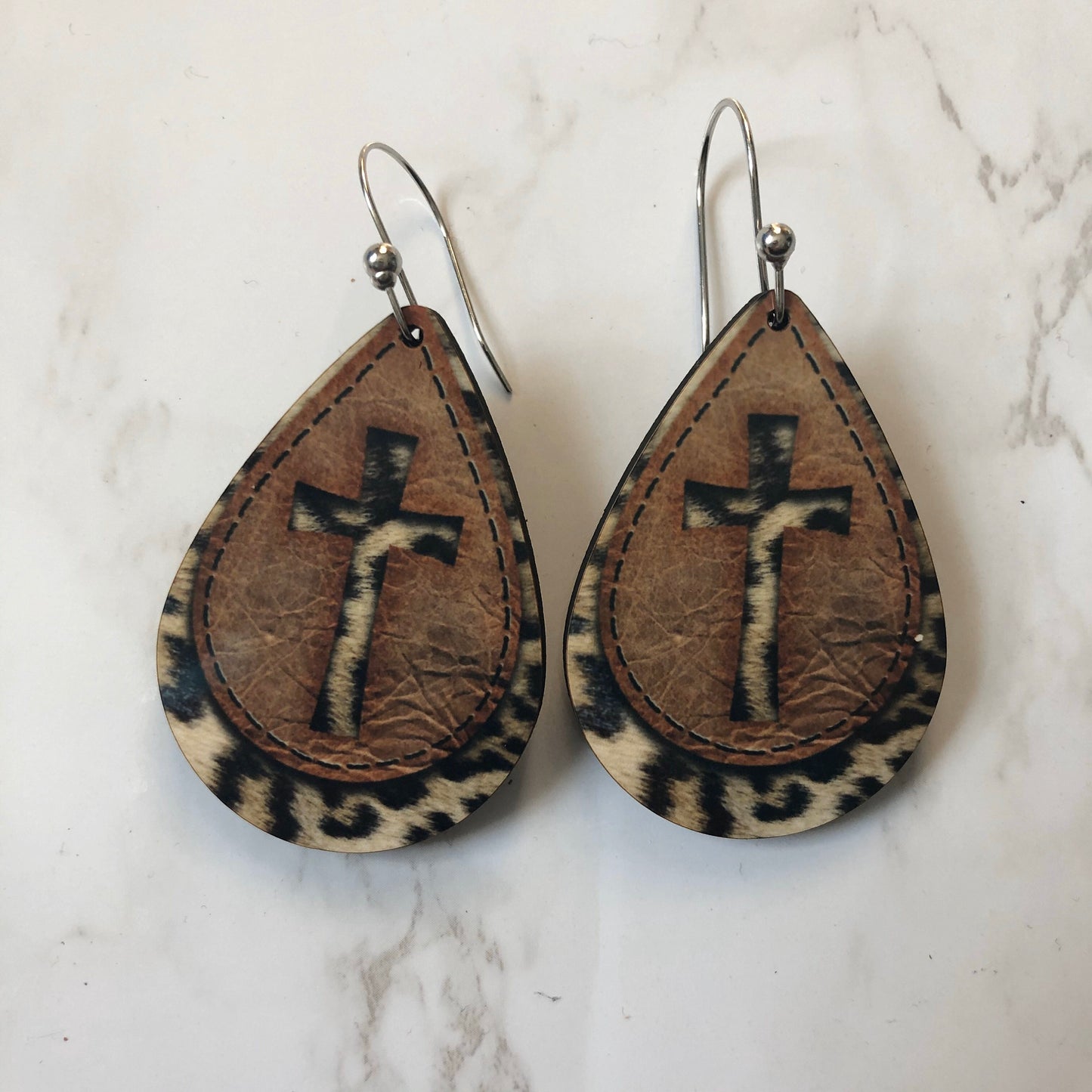 Sally Cross Earrings in Leopard