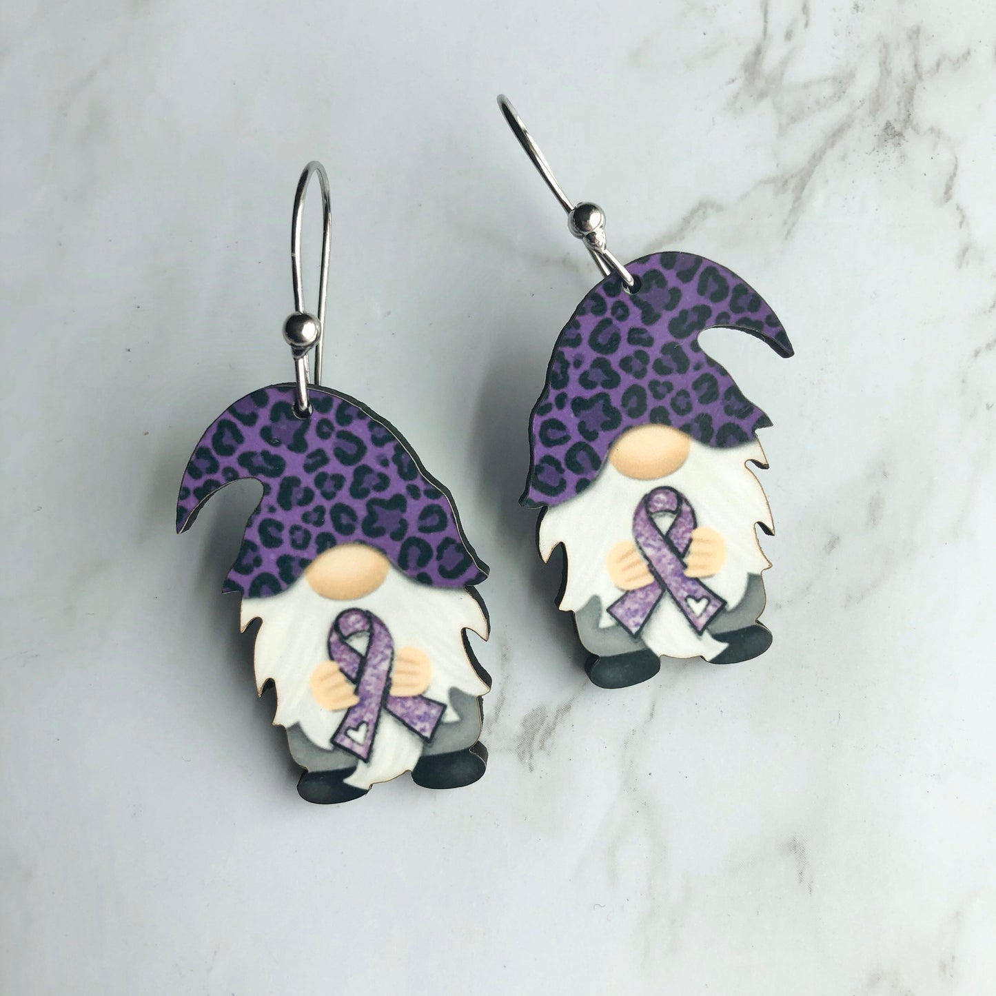 Purple Awareness Ribbon Gnome Earrings