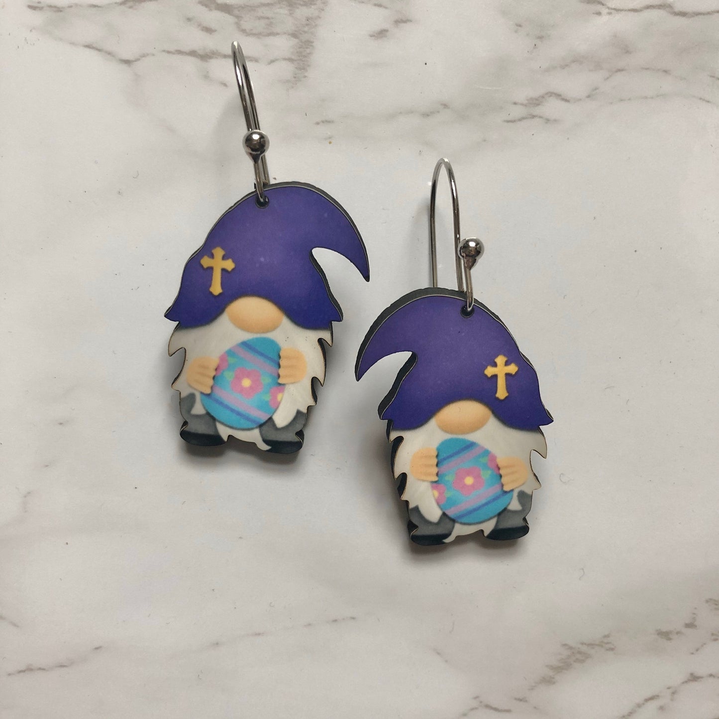 Easter Egg Gnome Earrings - Purple