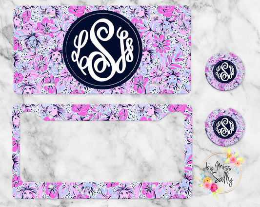 Monogram License Plate in Preppy Lion Print