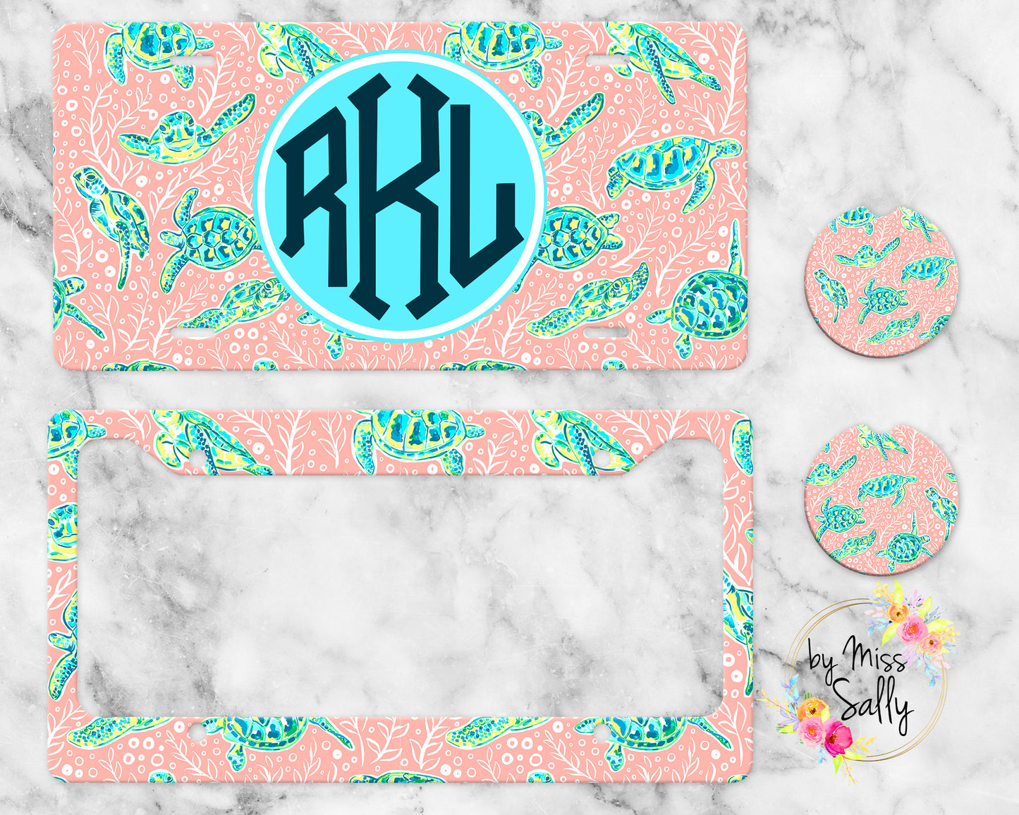 Monogram License Plate in Preppy Sea Turtle