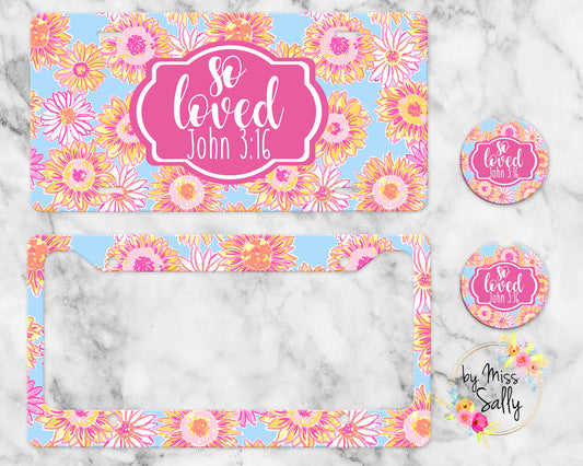 So Loved Sunflower License Plate Set