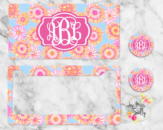 Monogram Sunflower License Plate - Preppy