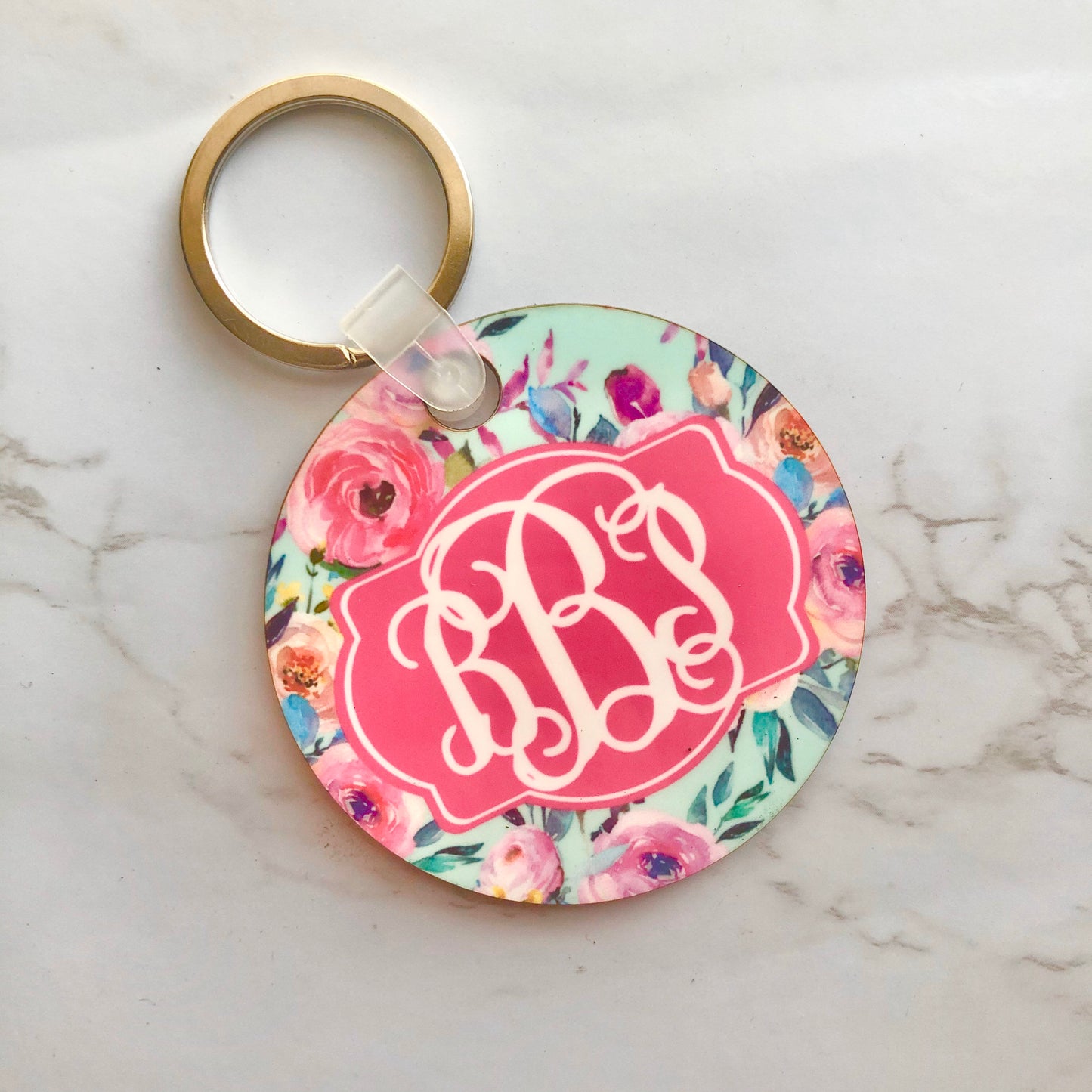 Monogram Keychain in Spring Floral