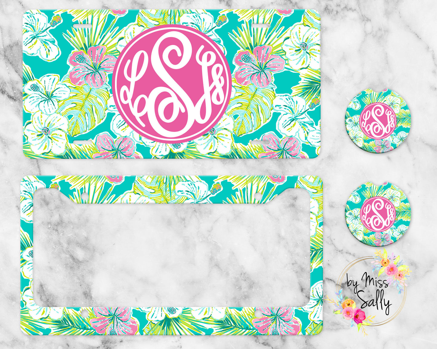 Monogram License Plate in Preppy Lillies