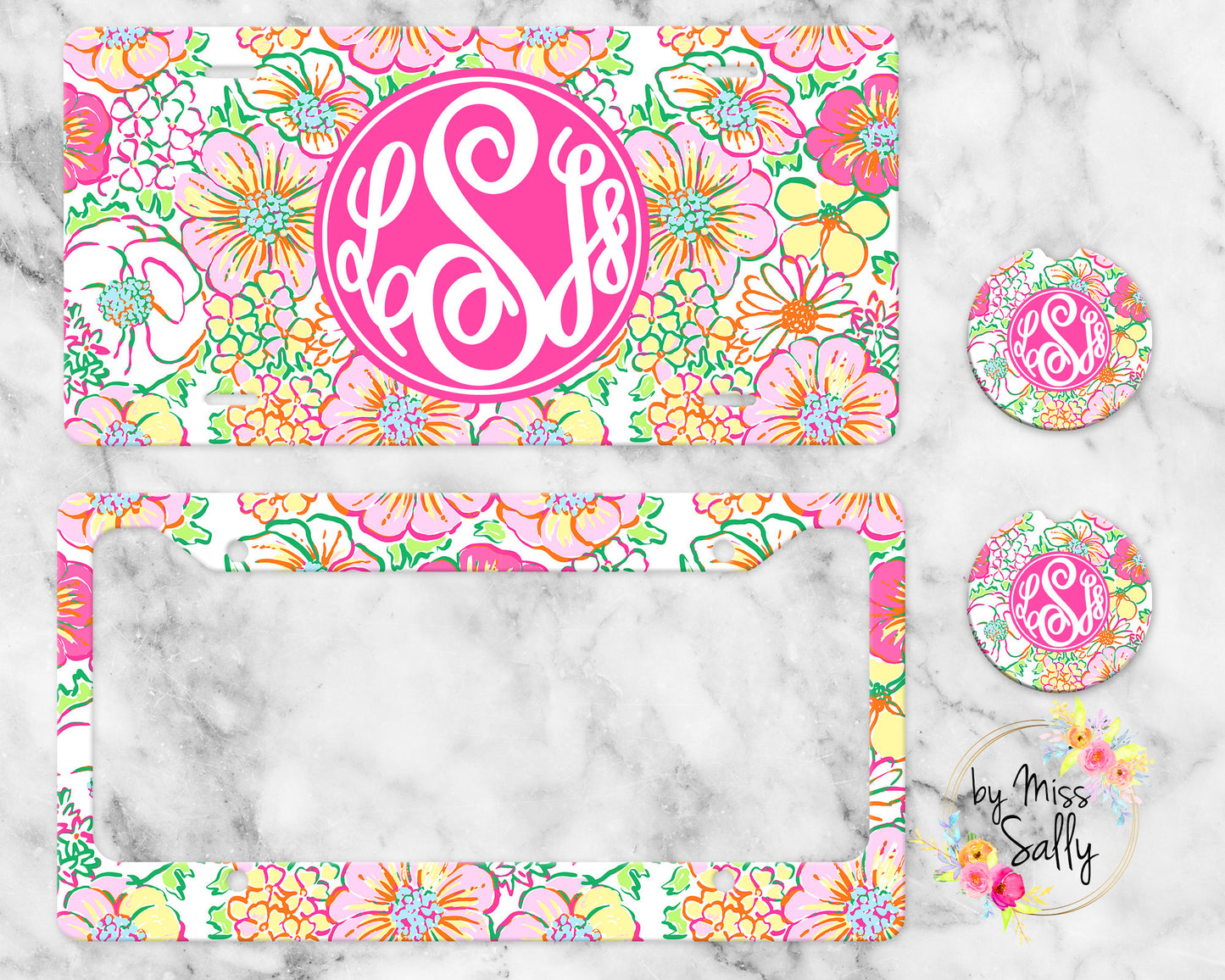 Monogram License Plate Set in Preppy Florals