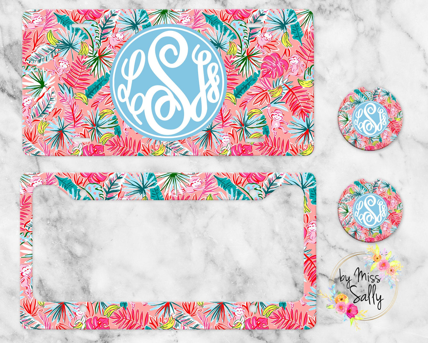 Monogram License Plate in Preppy Monkey Print