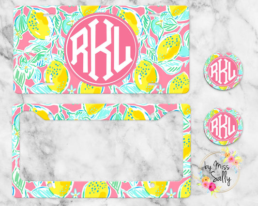 Monogram License Plate in Lemon