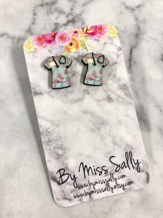 Nurse Scrub Earrings in Floral