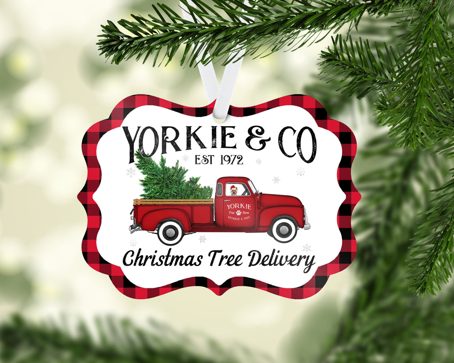 Yorkshire Terrier Red Truck Ornament