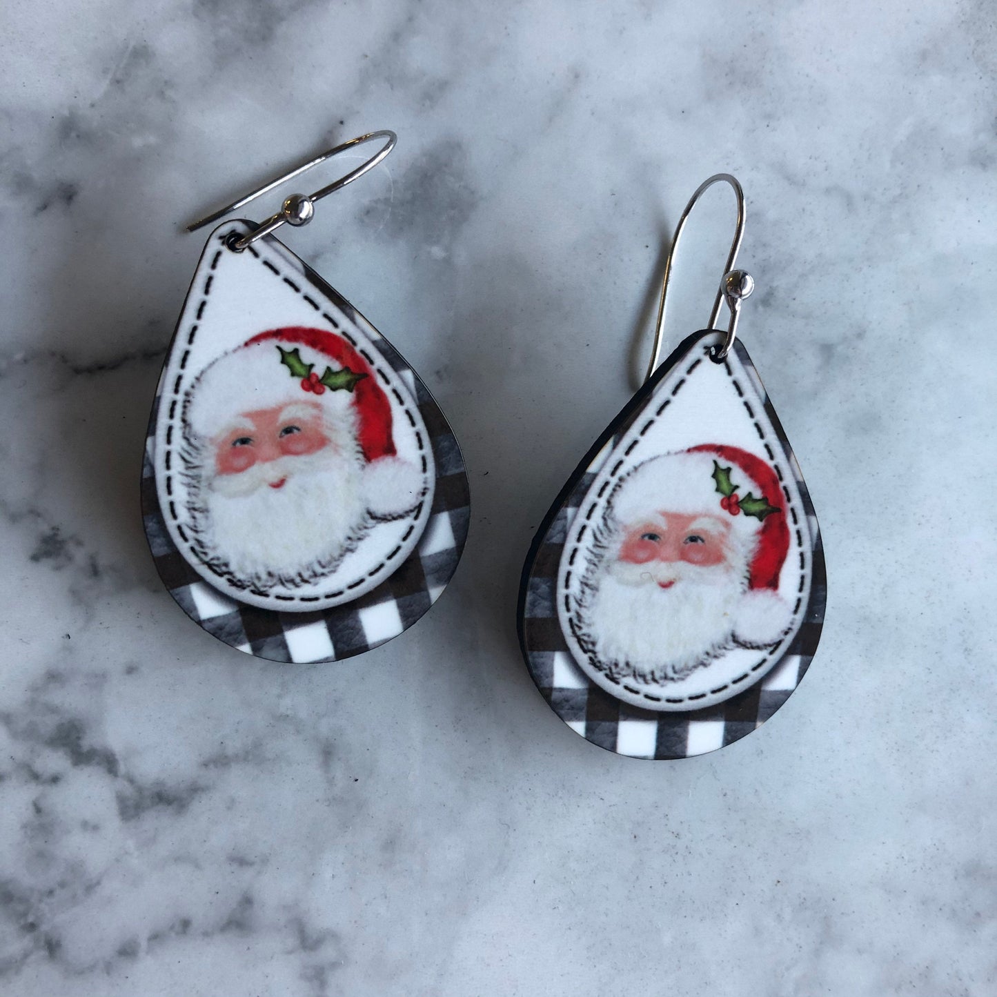 Sally Santa Earrings in Buffalo Plaid